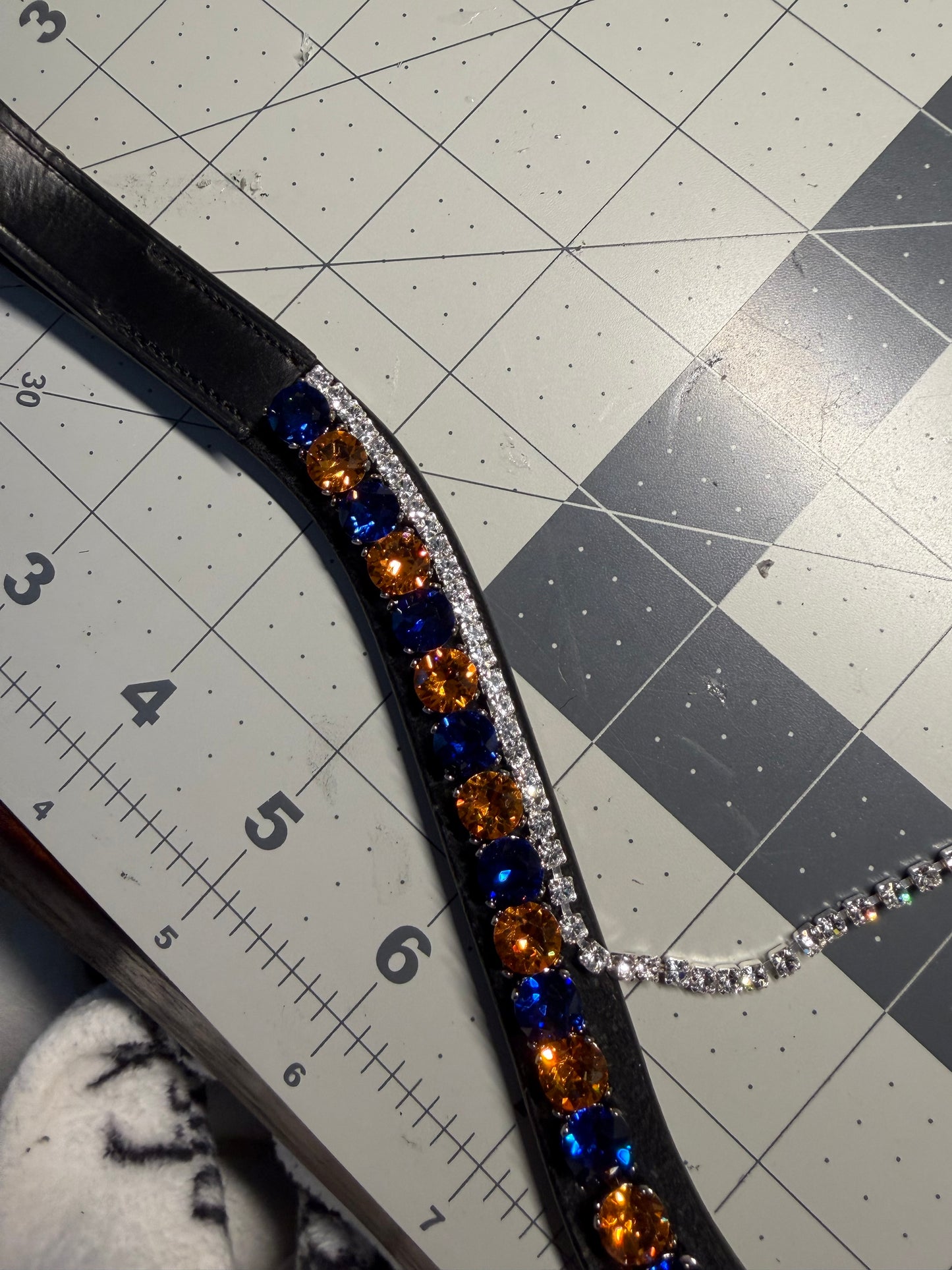 Dark Sapphire and Orange Silver 3 Row Preciosa Browband