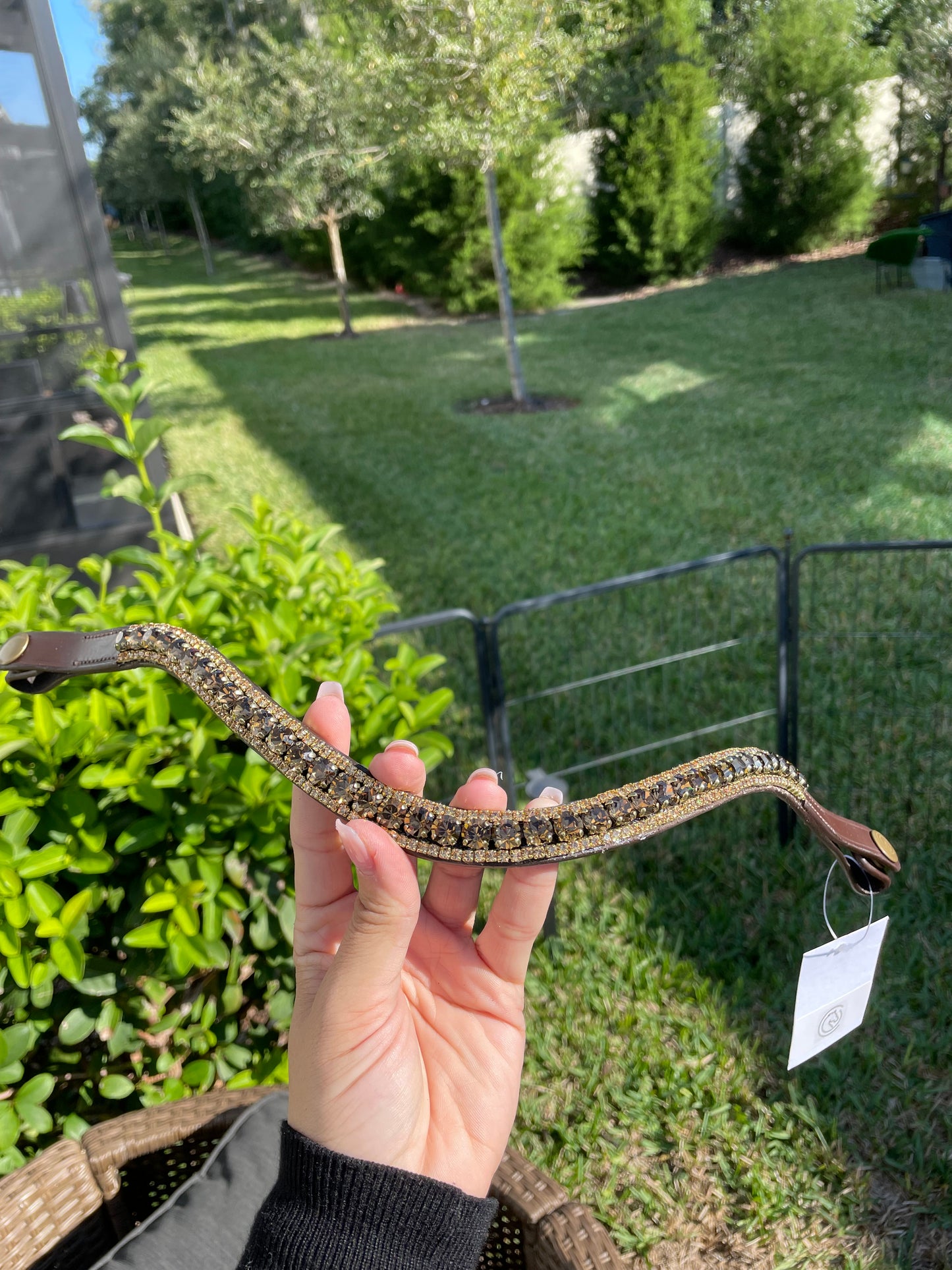 Smoked Topaz and Gold 3 Row Preciosa Browband
