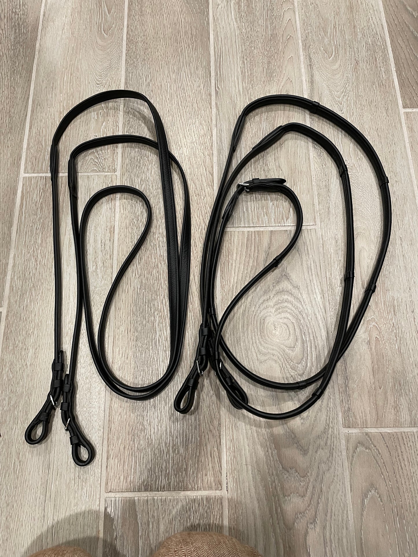 Lumiere Black White Patent Double Bridle - Adeline - with two sets of reins