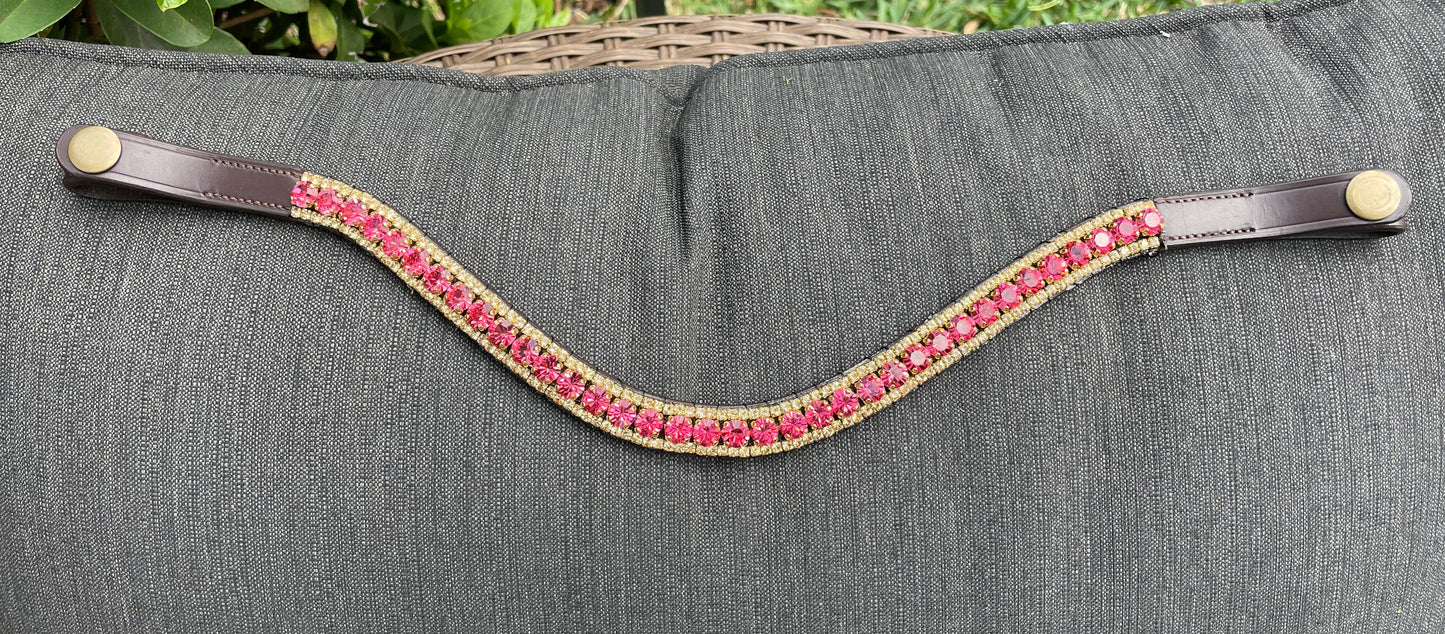 Indian Pink and Gold 3 Row Preciosa Browband