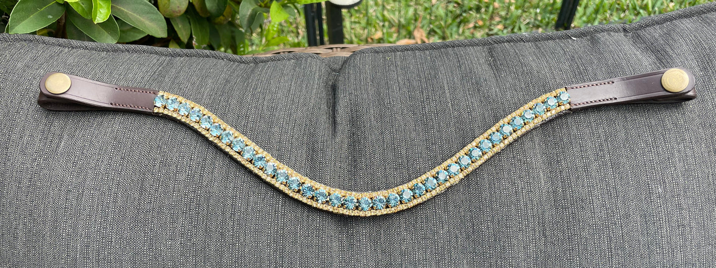 Smoked Sapphire and Gold 3 Row Preciosa Browband