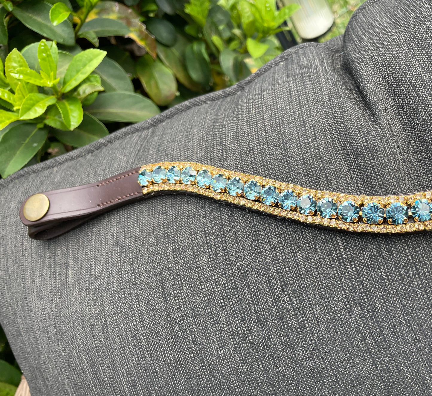 Smoked Sapphire and Gold 3 Row Preciosa Browband
