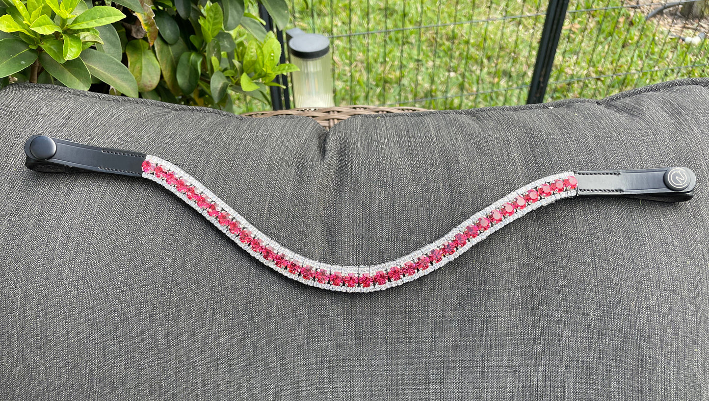 Indian Pink and Silver 3 Row Preciosa Browband