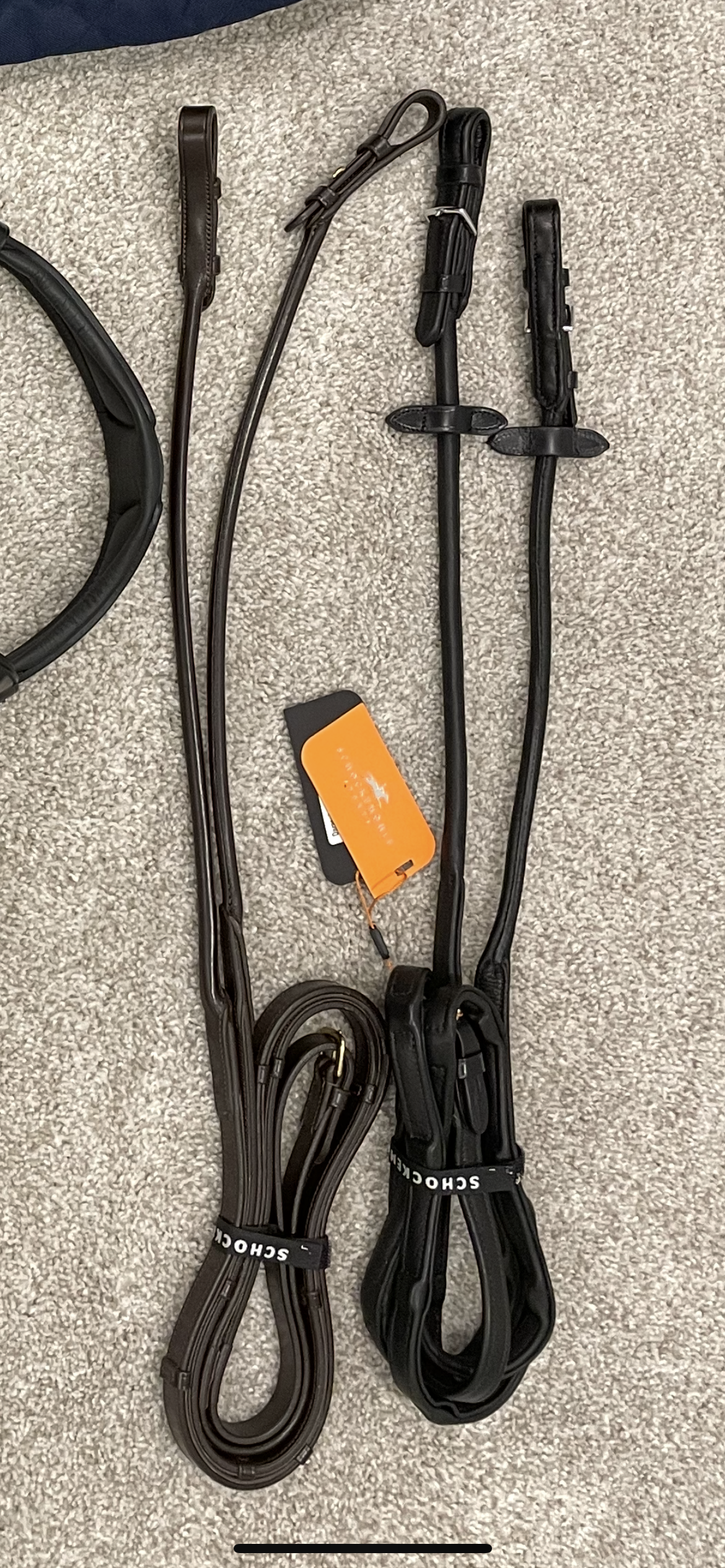 Schockemohle Brown Leather Reins with Stops - Rolled - Brass Hardware