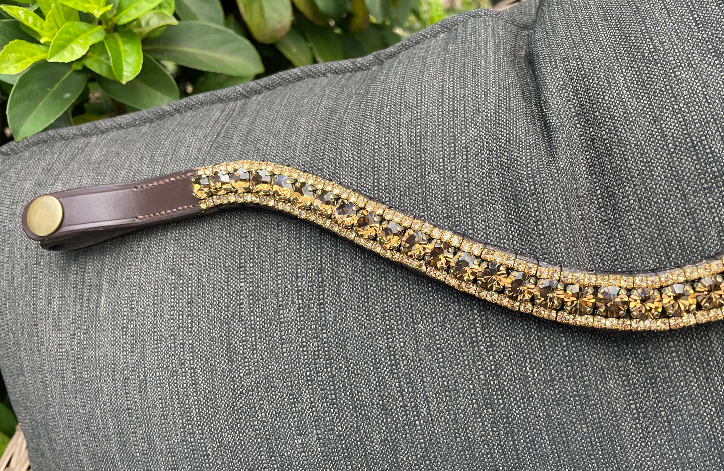 Smoked Topaz and Gold 3 Row Preciosa Browband