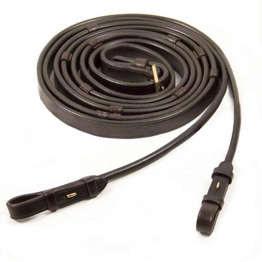 Schockemohle Brown Leather Reins with Stops - Rolled - Brass Hardware