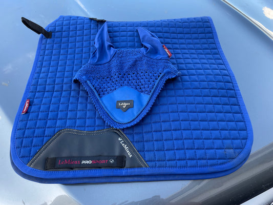 Lemieux Benetton Blue Large Dressage Pad with Fly Bonnet