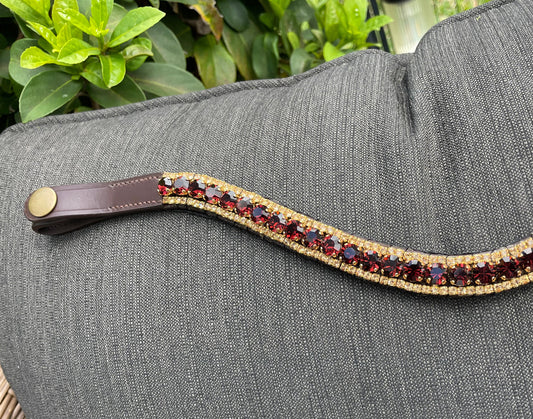 Gold and Burgundy 3 Row Preciosa Browband