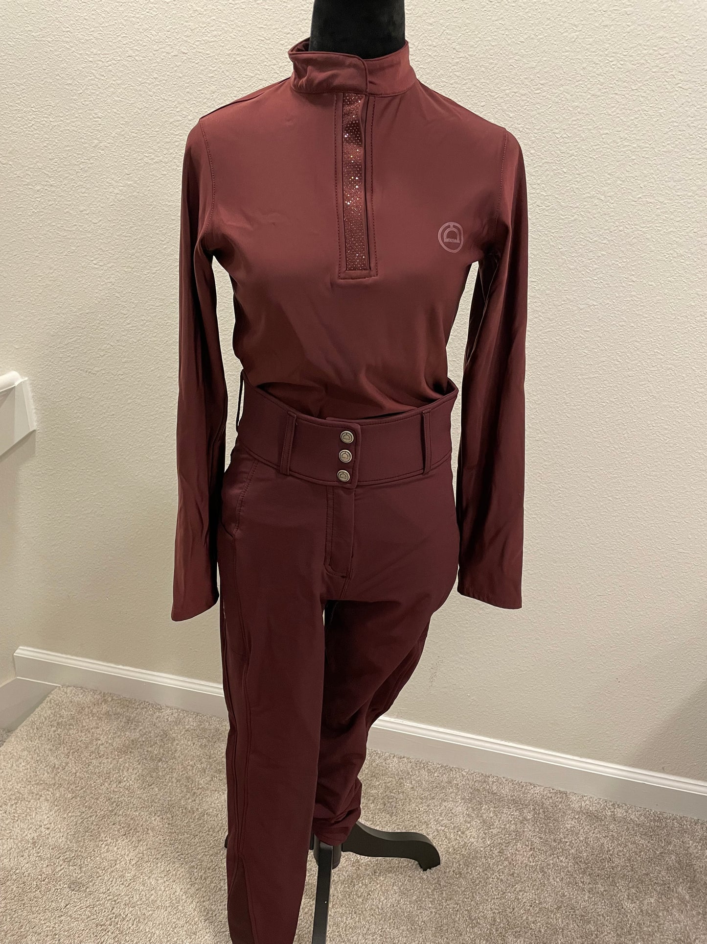 Montar Briella Crystal Placket Long Sleeve Polo and Breeches Set - Plum