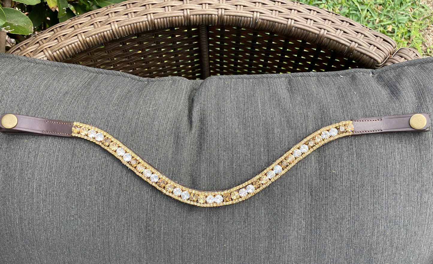Alternating Topaz and Gold 3 Row Preciosa Browband