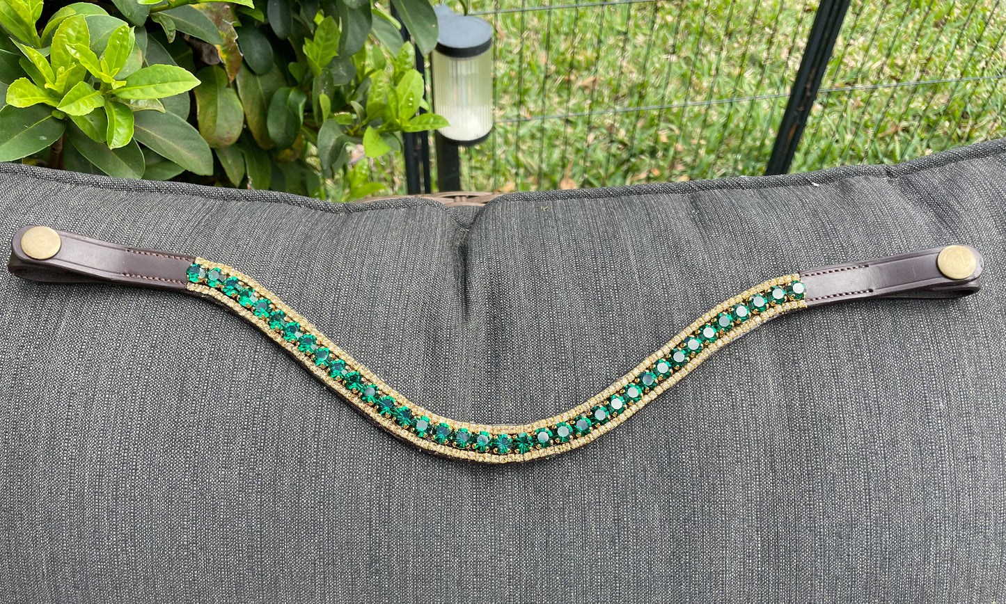 Gold and Emerald 3 Row Preciosa Browband