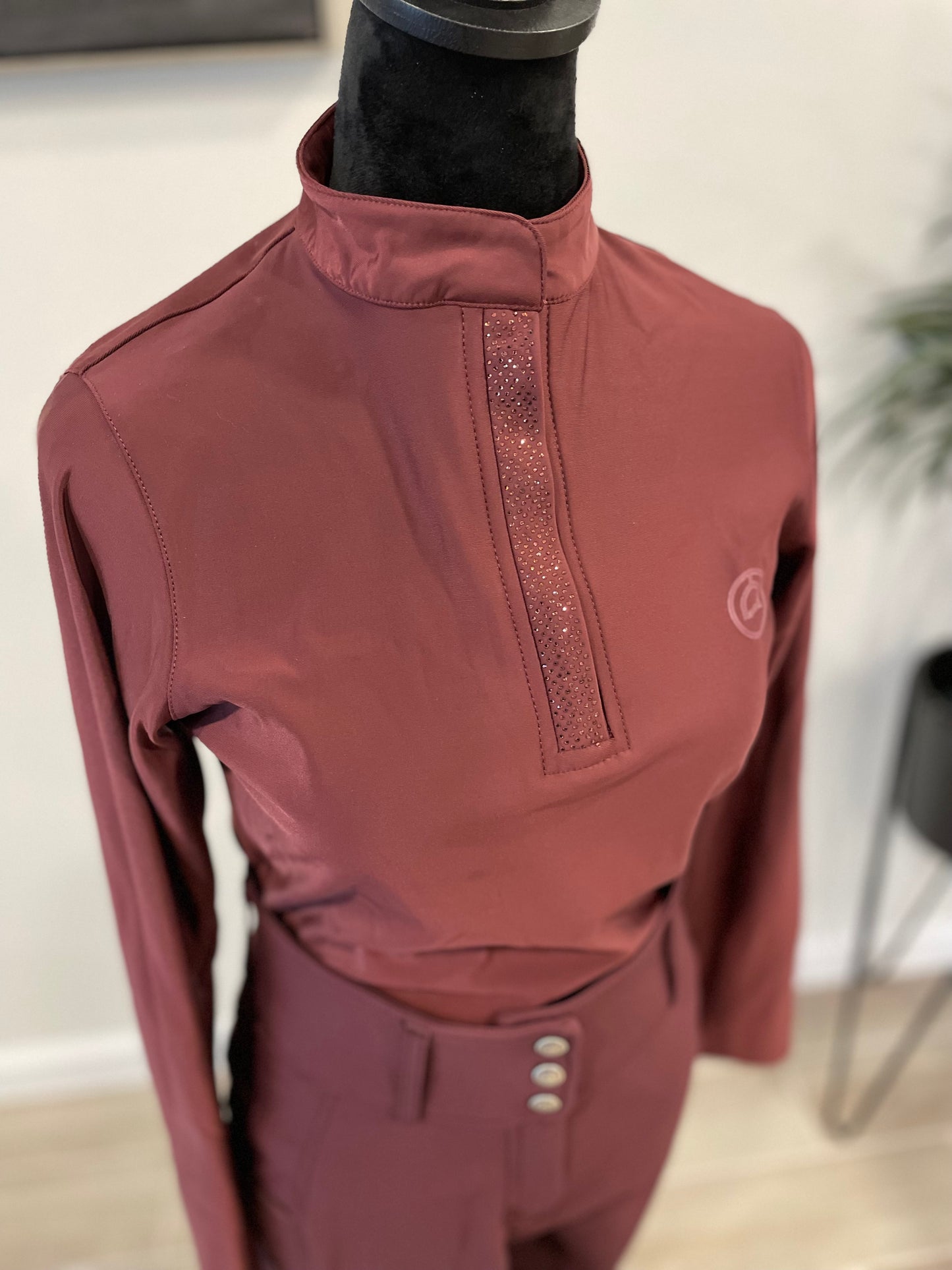 Montar Briella Crystal Placket Long Sleeve Polo and Breeches Set - Plum