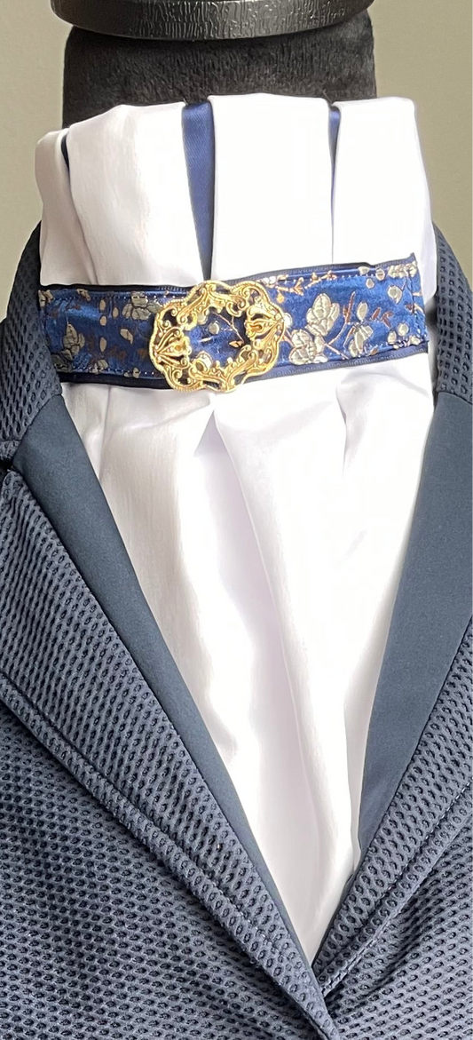Stock Tie - Navy Blue with Gold Accents