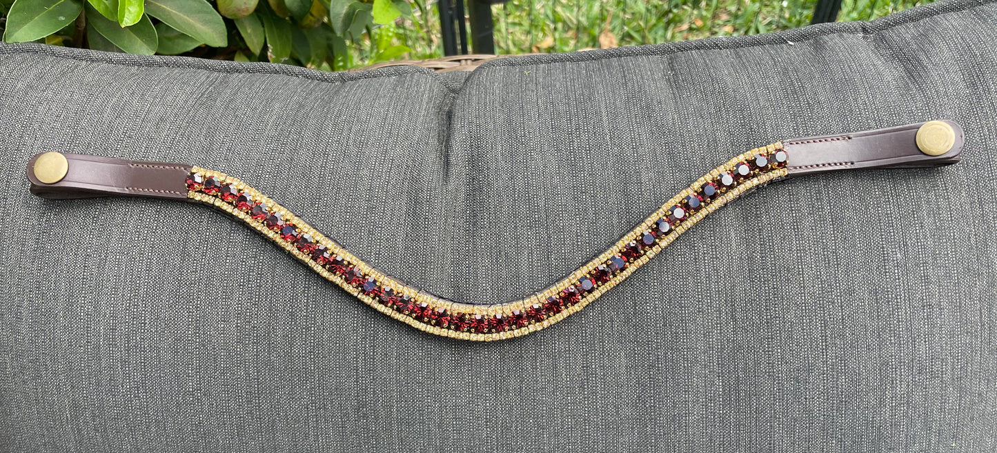 Gold and Burgundy 3 Row Preciosa Browband