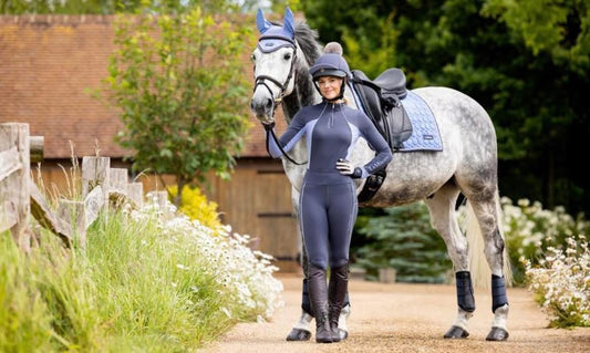 Lemieux x This Esme Corn Blue Dressage Pad, Fly Veil, and Halter