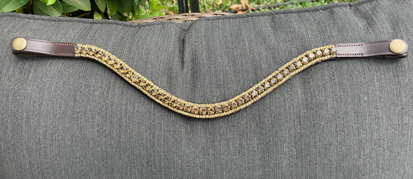 Smoked Topaz and Gold 3 Row Preciosa Browband