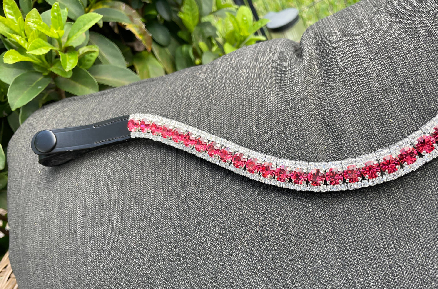 Indian Pink and Silver 3 Row Preciosa Browband