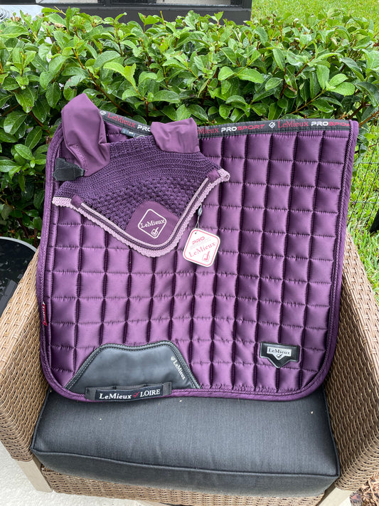Lemieux Fig Large Loire Dressage Pad with XL Classic Fly Bonnet