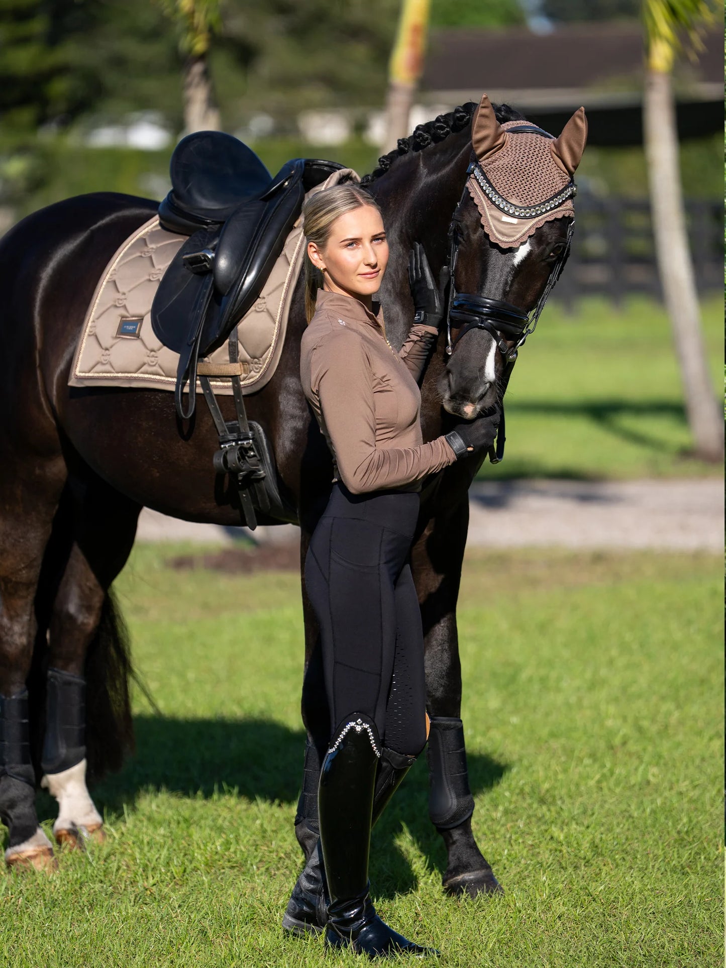Equestrian Stockholm Champagne - Full Size Dressage Pad and Bonnet