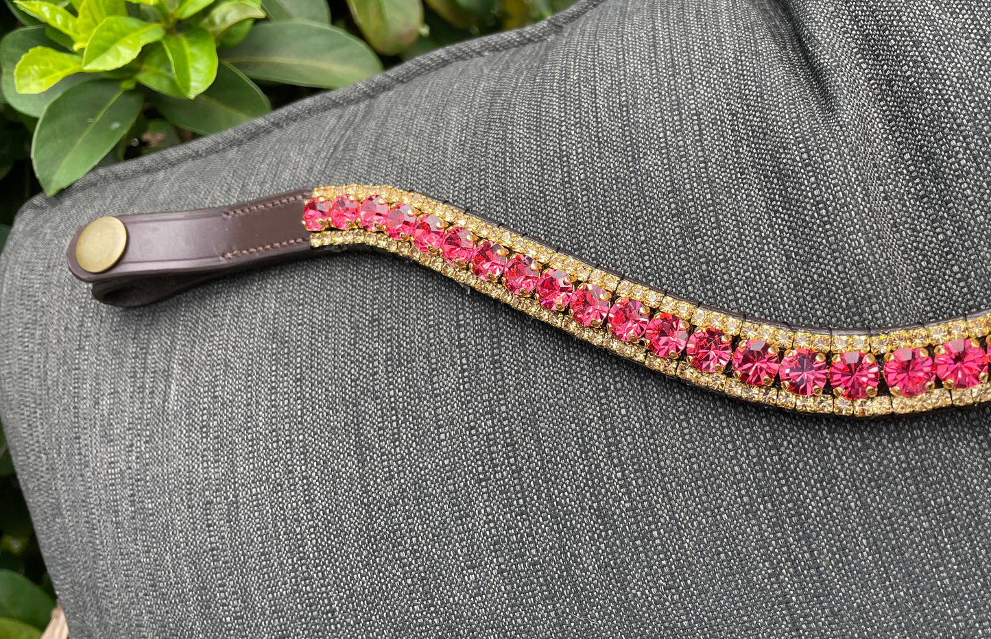 Indian Pink and Gold 3 Row Preciosa Browband