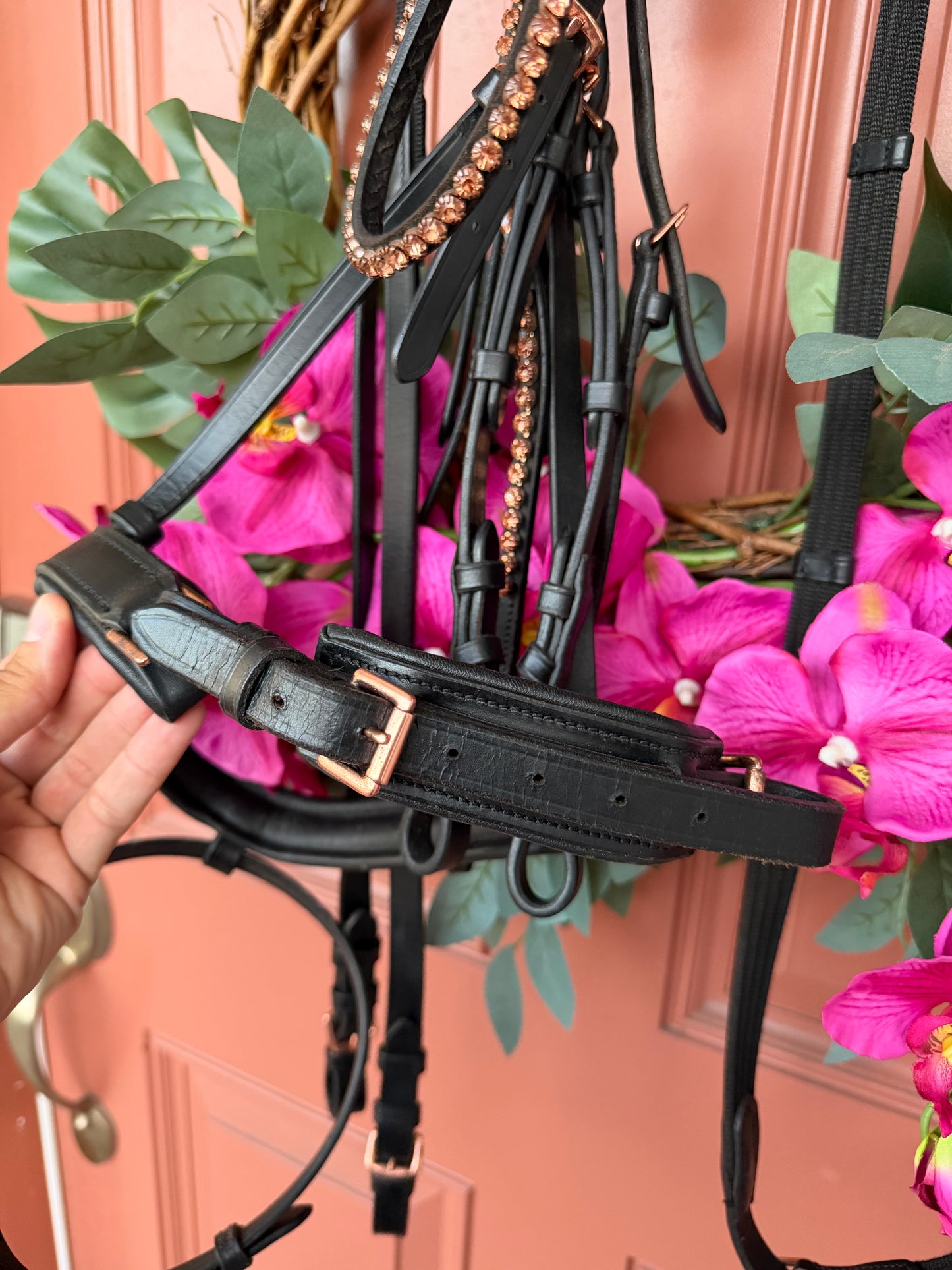 HKM Bridle Rose Gold Glamour - Full Size with Reins - Gently used