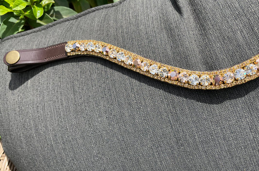 Alternating Topaz/Champagne and Gold 3 Row Preciosa Browband