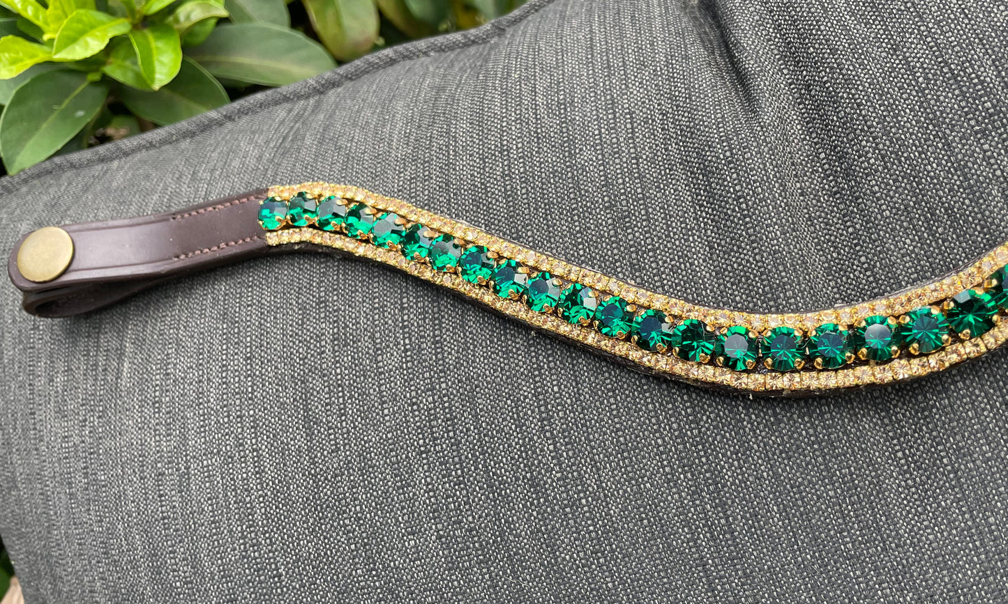 Gold and Emerald 3 Row Preciosa Browband