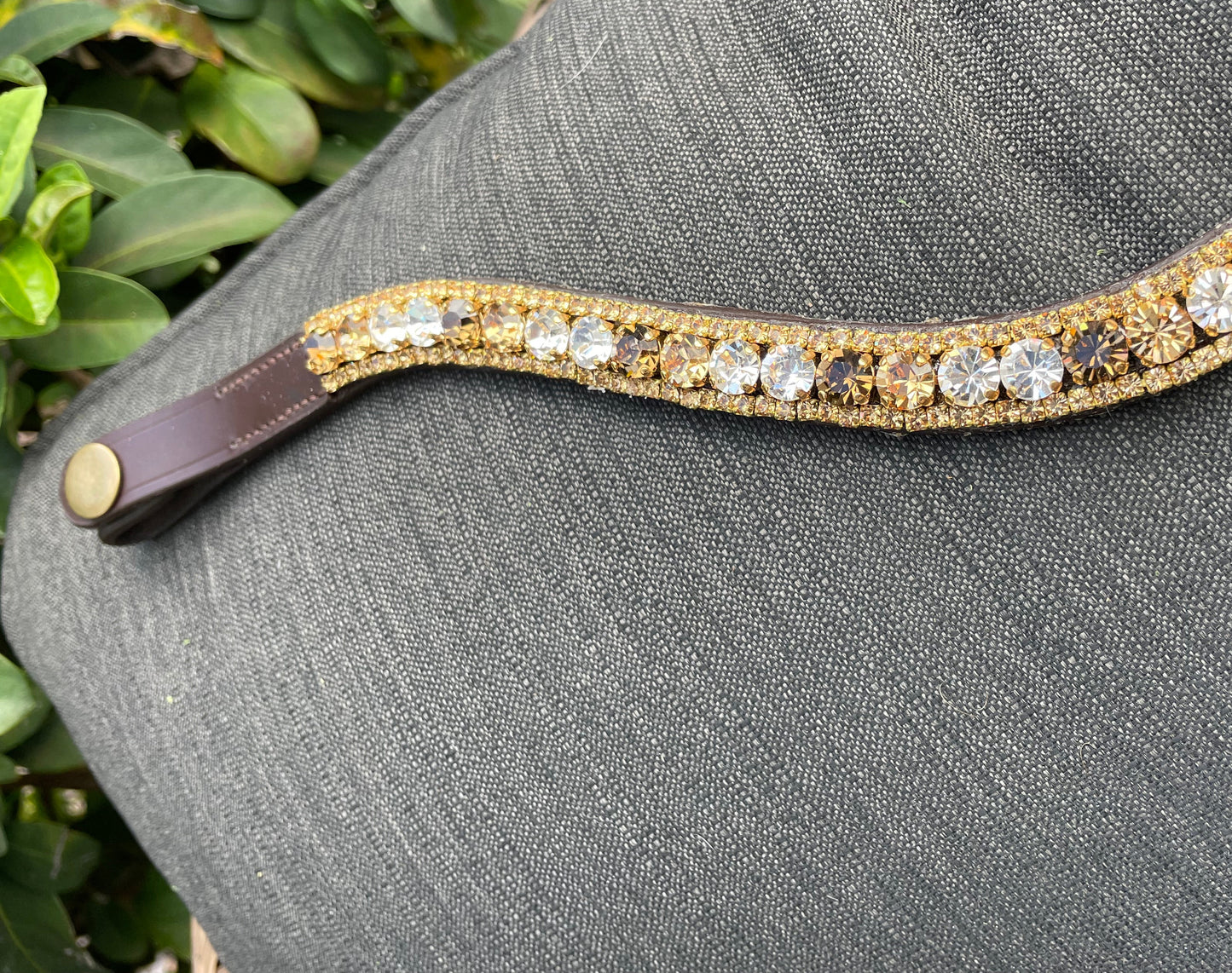 Alternating Topaz and Gold 3 Row Preciosa Browband