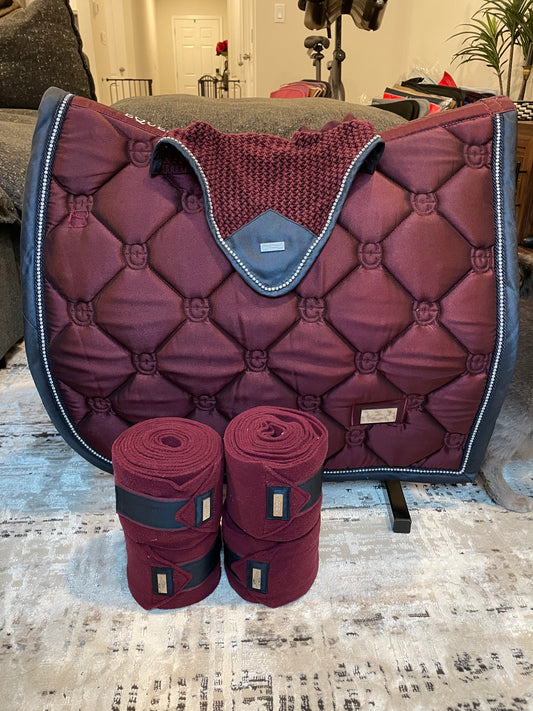 Equestrian Stockholm Crystal Merlot Navy Saddle Pad Set