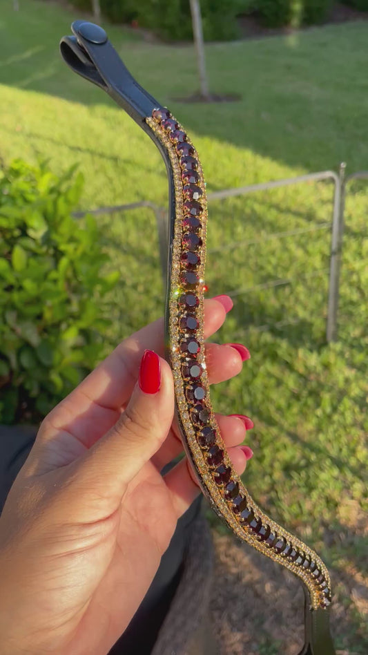 Gold and Burgundy 3 Row Preciosa Browband