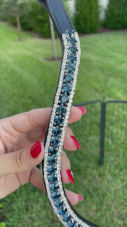 Montana Blue and Silver 3 Row Preciosa Browband