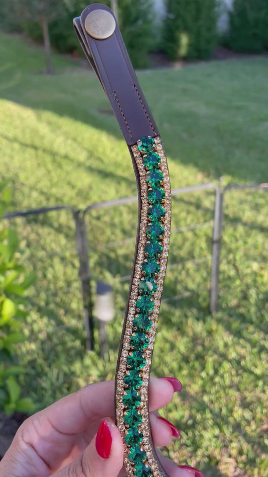 Gold and Emerald 3 Row Preciosa Browband - Full Size (42cm)