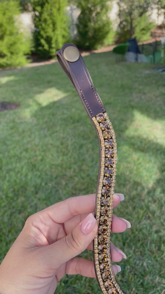 Smoked Topaz and Gold 3 Row Preciosa Browband